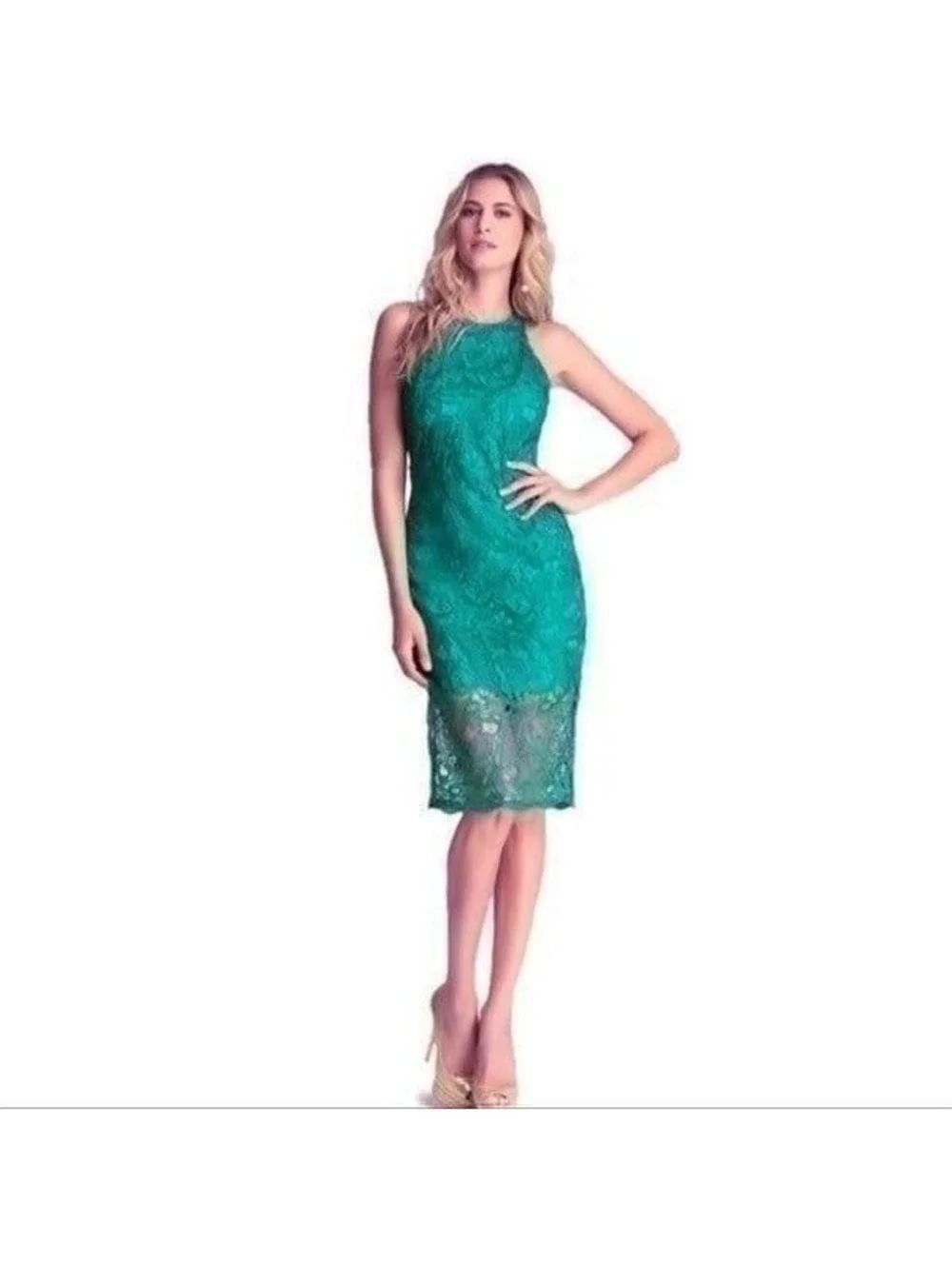 New! Bebe Green Lace Midi Dress Sz 2
